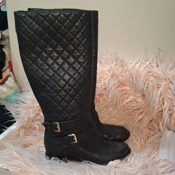 Kate Spade Quilted Black Knee-High Boots Size 9.5 - Picture 1 of 5